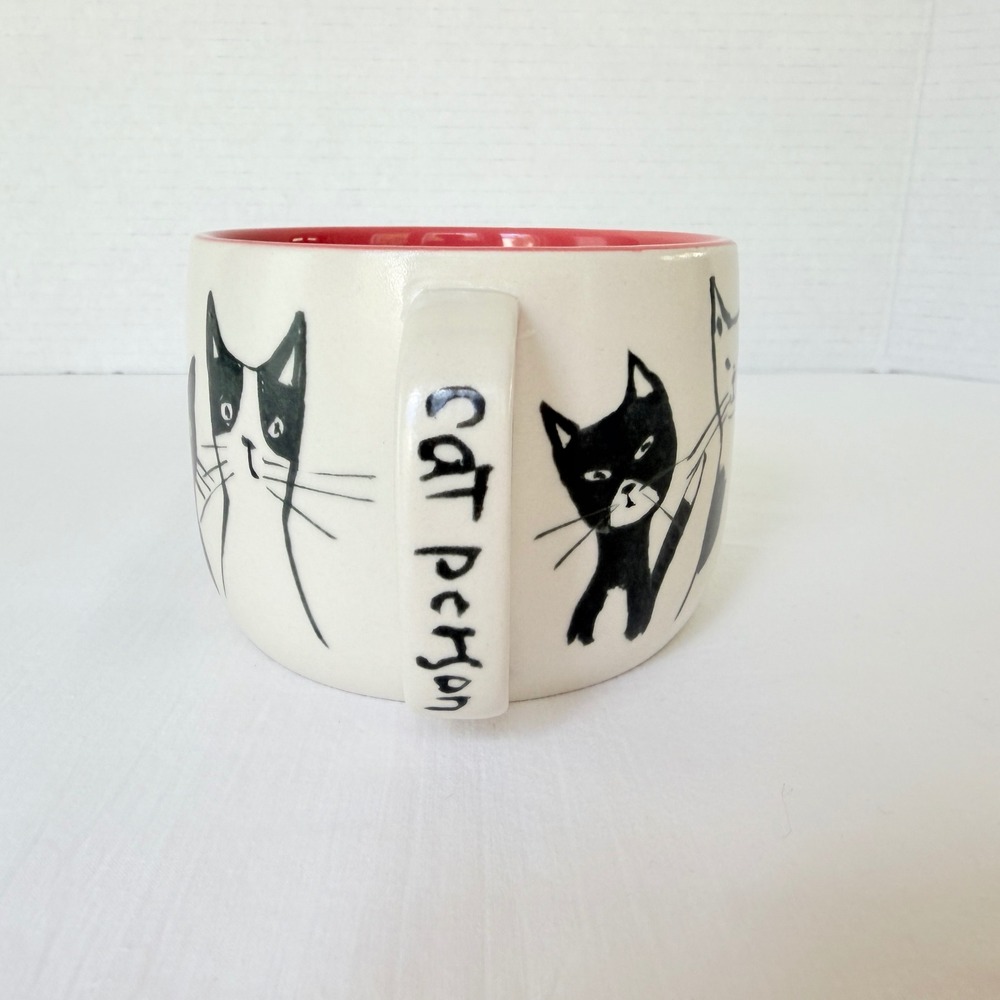 Anthropologie Retired Cat Person Mug Cream Excellent Black White CoralCeramic - Picture 4 of 8